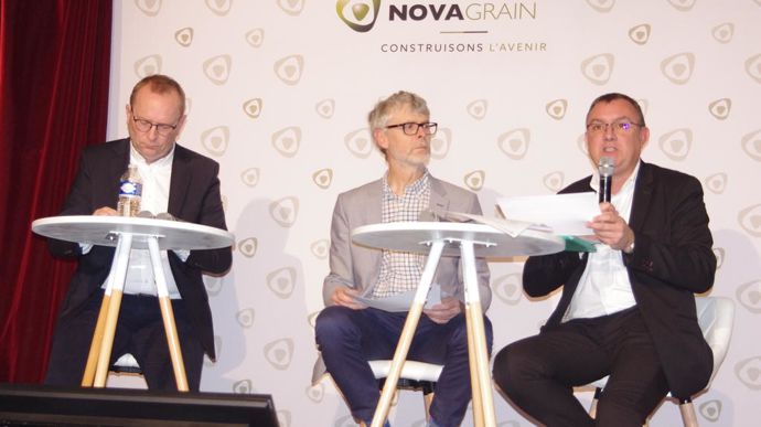 « Cette fusion va être source d’économies et accroître la résilience de la coopérative », soulignaient, de gauche à droite, David Totel (DG de Novagrain), Jean-Paul Vinot (vice-président de Novagrain) et Benoît Piétrement (président de Novagrain), lors des AG du 7 décembre à Connantre (Marne).