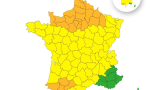 Météo-France place 62 départements en alerte jaune et 26 départements en orange. Météo-France place 62 départements en alerte jaune et 26 départements en orange.