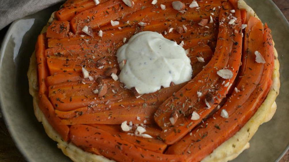 Tatin de carottes au miel, sauce fromage blanc et citron.