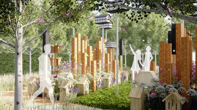 Dans le jardin Pollinisators City, les concepteurs, Scott Biehle, paysagiste, Fiorella Sibaja et Kara Simmons, étudiantes, ont imaginé ce que pourrait être notre monde si l’homme n’était pas l’espèce dominante. Dans le jardin Pollinisators City, les concepteurs, Scott Biehle, paysagiste, Fiorella Sibaja et Kara Simmons, étudiantes, ont imaginé ce que pourrait être notre monde si l’homme n’était pas l’espèce dominante.