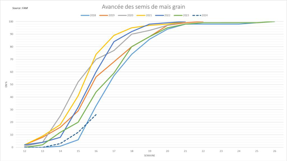 Les semis de maïs prennent beaucoup de retard en France. Les semis de maïs prennent beaucoup de retard en France.