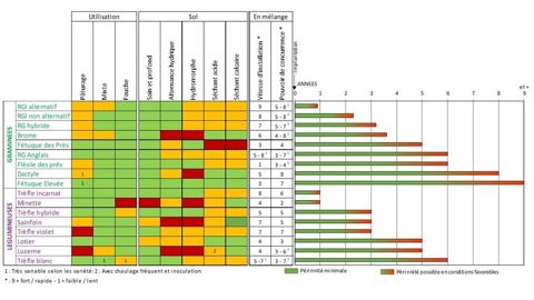 Synthèse des caractéristiques des principales fourragères en termes d’utilisation d’adaptation au sol de comportement en mélange et de pérennité Synthèse des caractéristiques des principales fourragères en termes d’utilisation d’adaptation au sol de comportement en mélange et de pérennité