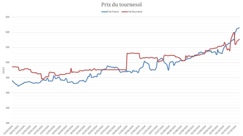 Les prix du tournesol grimpent rapidement en France et en Roumanie.