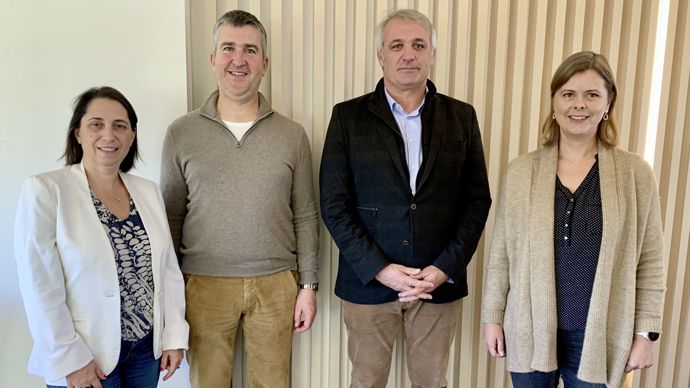 De gauche à droite : Céline Duroc, directrice de l'AGPM,Sébastien Méry, secrétaire général, Franck Laborde, président, et Aude Carrera, animatrice filière d'Arvalis.