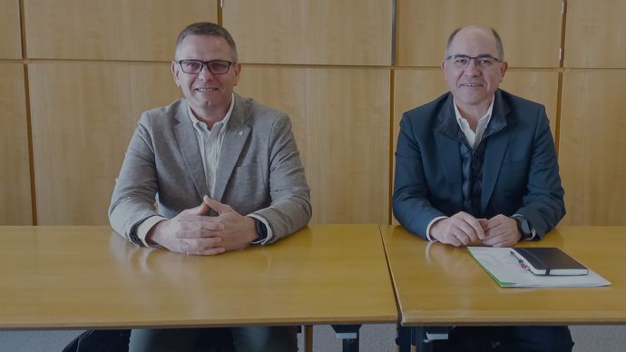 Christophe Congues, le président, et Philippe Saux, le directeur général, ont présenté les résultats 2023-2024 d'Euralis ainsi que les mutualisations en cours, lors d'une conférence de presse à Lescar (Pyrénées-Atlantiques), jeudi 6 février.