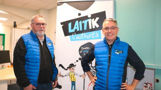 Pascal Lavenant, président de la Sica (à gauche), et Emmanuel Descloux, associé chez Funae et directeur de transition (à droite) chez Laitik devant le logo de la marque. Pascal Lavenant, président de la Sica (à gauche), et Emmanuel Descloux, associé chez Funae et directeur de transition (à droite) chez Laitik devant le logo de la marque.