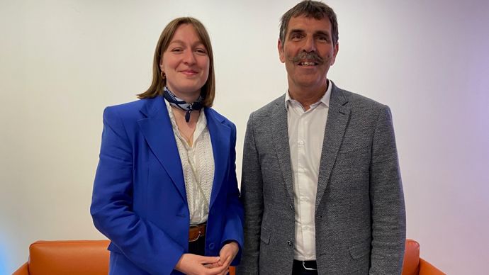 Pauline Dorchies, chargée de mission RSE à NégoA, et Loïc Morisseau, référent RSE de la fédération et président du groupe La Source basé dans l'Ouest.