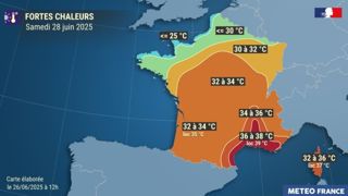 Météo-France prévoit une remontée des températures dès le 28 juin 2025, qui se poursuivra le lendemain. Météo-France prévoit une remontée des températures dès le 28 juin 2025, qui se poursuivra le lendemain.