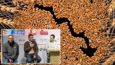 Sylvain Jessionnesse, agriculteur et cofondateur de Piloter sa ferme, Aurélien Chainé, céréalier dans l'Aube, et Marius Garrigue, analyste marchés, participaient à une table ronde sur la commercialisation des récoltes 2025 organisée par Terre-net à Innov-Agri Outarville jeudi 4 septembre 2025.