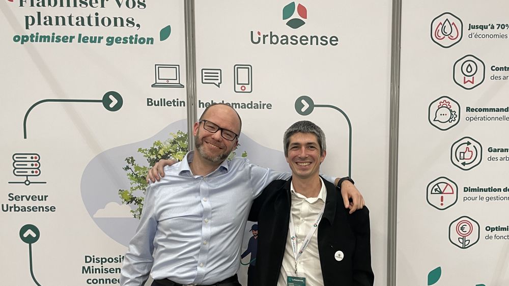 Sur Paysalia, les deux fondateurs d'Urbasense, Michaël Fayaud, directeur général et Thomas Bur, ingénieur et docteur en agronomie.