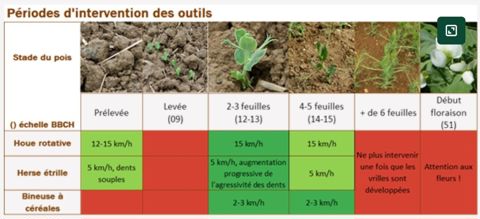 Périodes d'intervention des outils - pois
