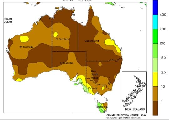 Niveau de précipitations sur l'Australie.