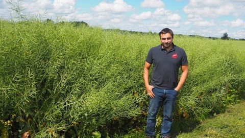 Romain Prodel transforme 20 ha de colza et tournesol en huile et tourteaux.