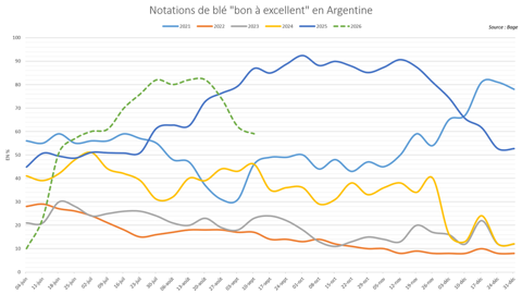 Les notations de blé "bon à excellent" ont chuté durant les trois dernières semaines.