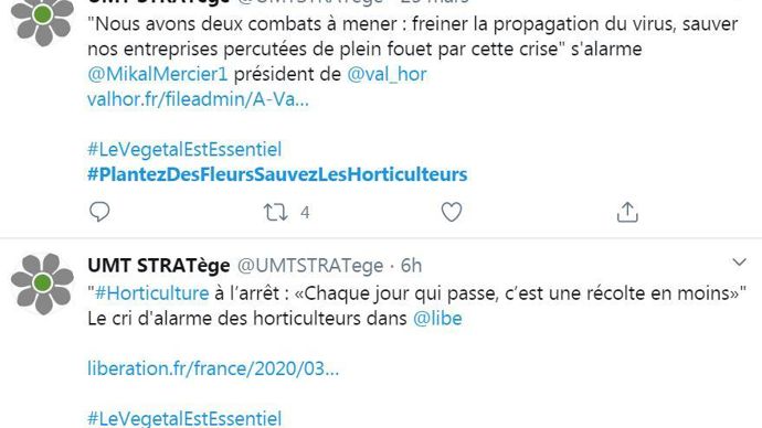 Twitter, Facebook… les réseaux sociaux font partie des outils réactifs qui ont permis de beaucoup communiquer sur les initiatives de solidarité. Ici des appels relayés par UMT Stratège. ©UMT Stratège