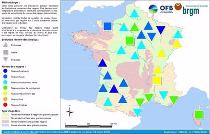 État des nappes phréatiques au 1er avril 2020. Cliquez sur la carte pour l'agrandir.